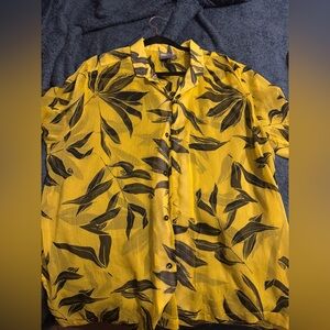 ASOS Mens Yellow & Black Tropical Button Up Sheer